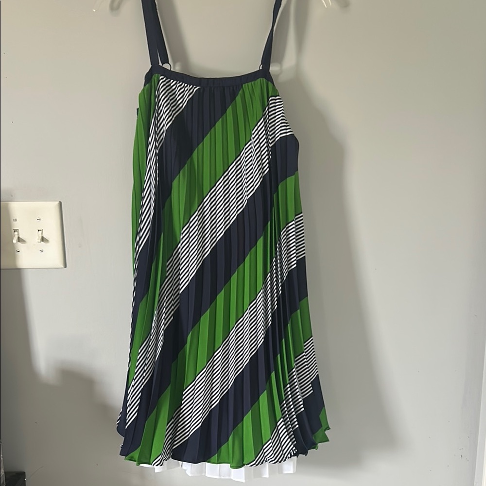Striped Green and Navy Pleated Dress